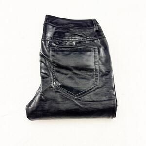 Zara Black Skinny Pants Patent Leather Metallic Denim Pants Size 31